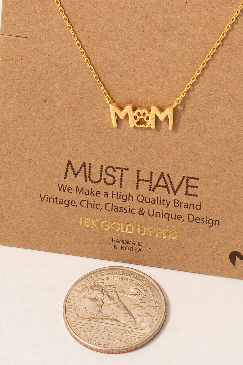 Gold Dipped Paw Print Dog Mom Pendant Necklace