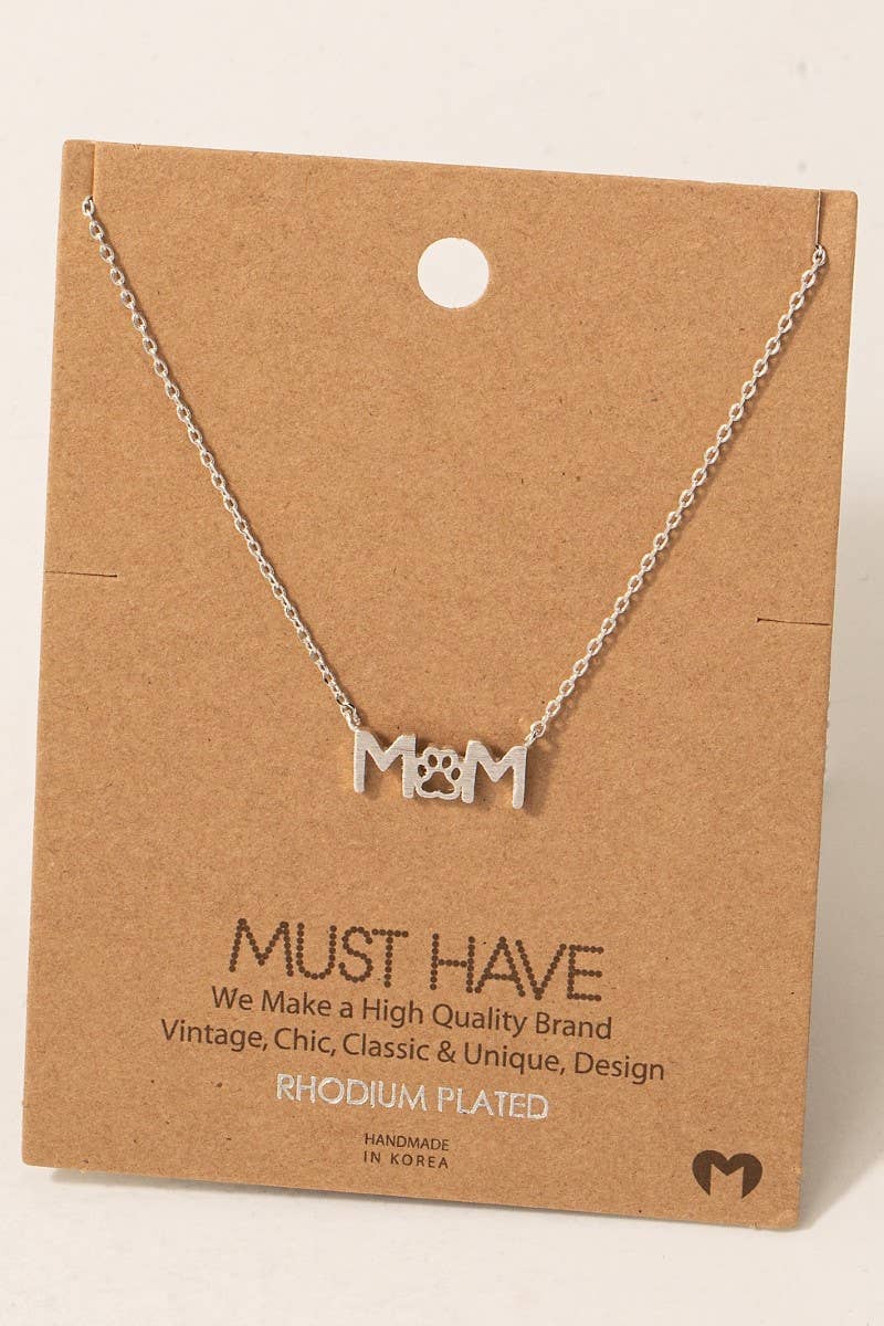 Gold Dipped Paw Print Dog Mom Pendant Necklace