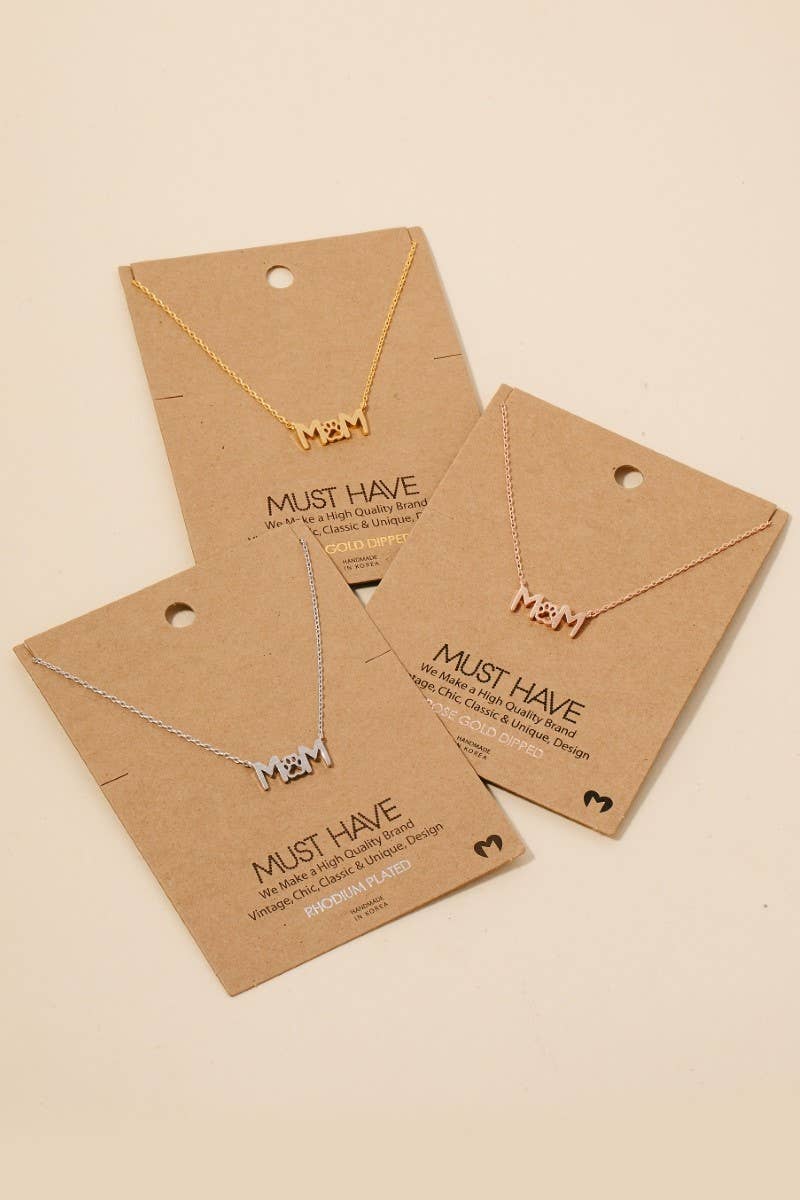 Gold Dipped Paw Print Dog Mom Pendant Necklace