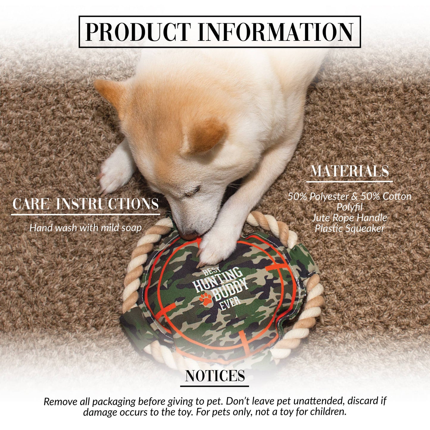 Hunting Buddy - 10" x 10" Canvas Dog Toy on Rope