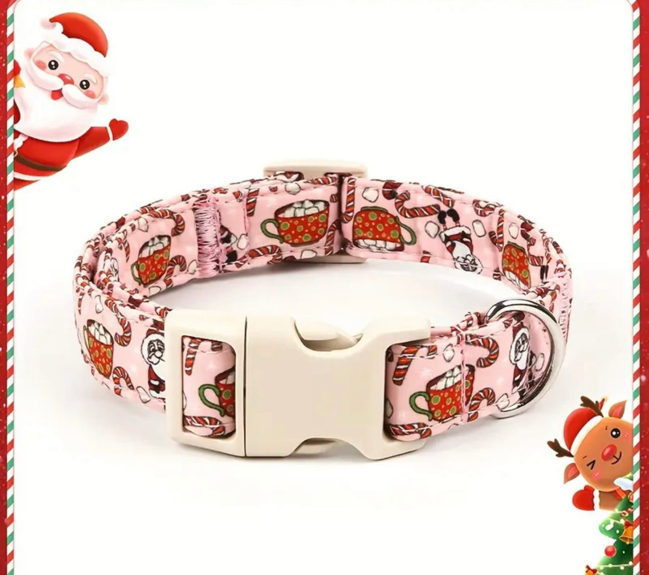 Adjustable Cotton Dog Collar with Cartoon Santa Pattern