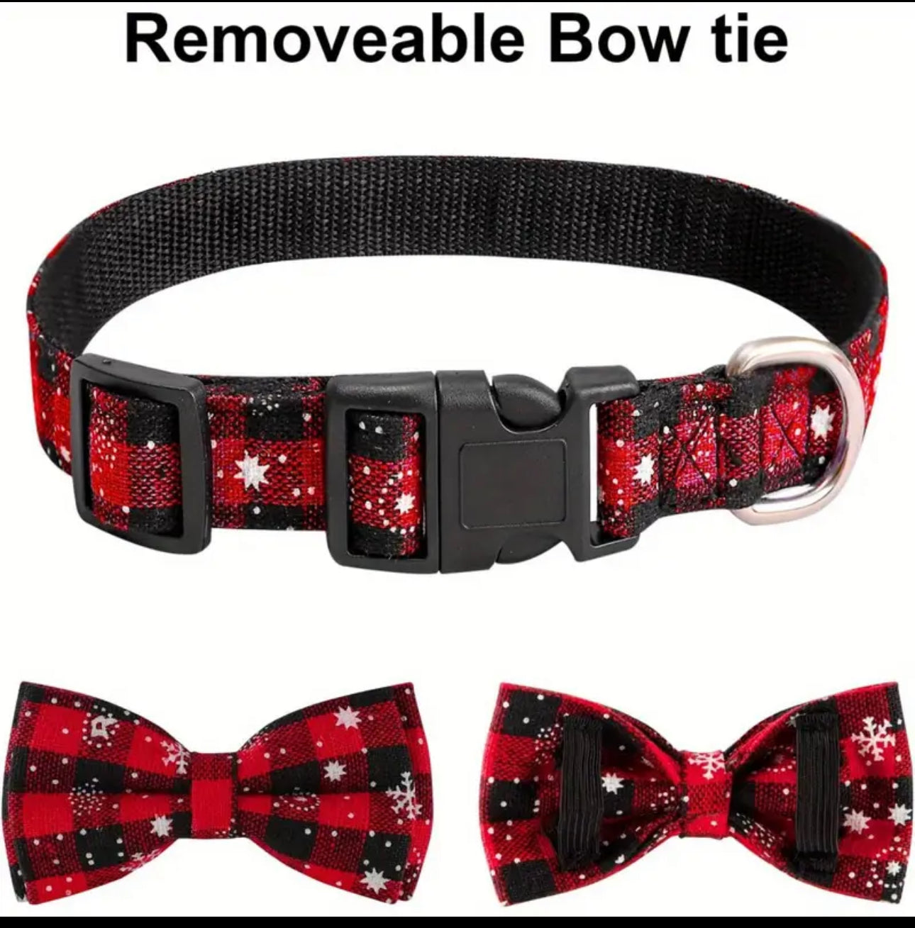 Adjustable Christmas Dog Collar with Festive Bow Tie