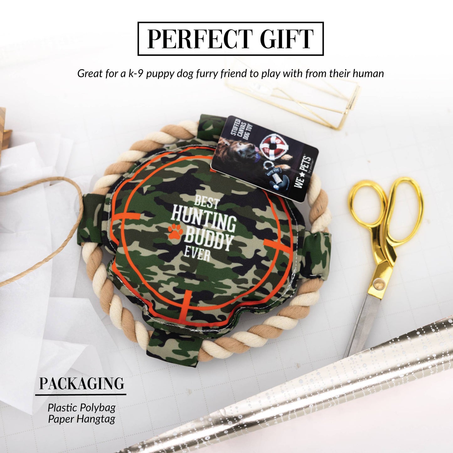 Hunting Buddy - 10" x 10" Canvas Dog Toy on Rope