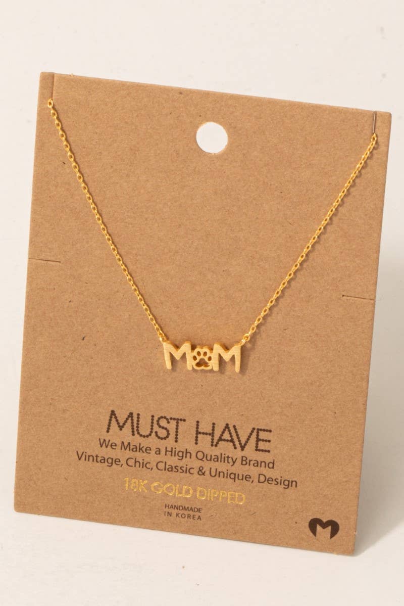 Gold Dipped Paw Print Dog Mom Pendant Necklace