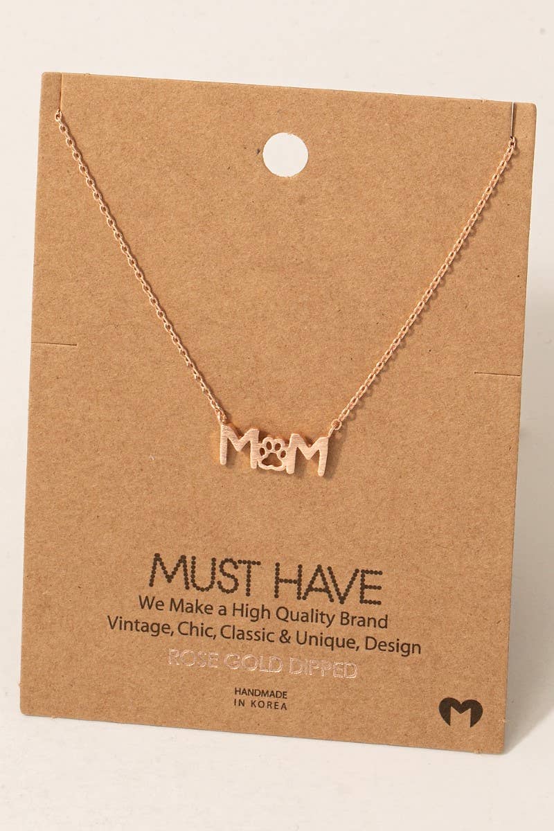 Gold Dipped Paw Print Dog Mom Pendant Necklace
