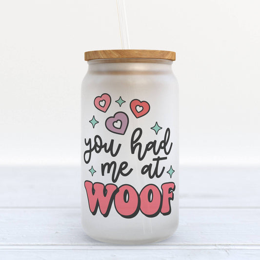 Woof Pet Dog Valentines Day Frosted Glass Can Tumbler