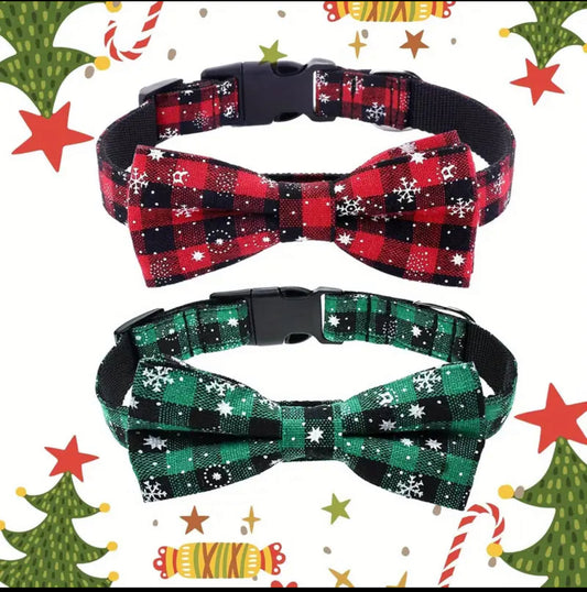 Adjustable Christmas Dog Collar with Festive Bow Tie