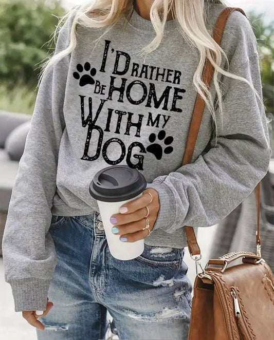 Cozy Dog Print Crew Neck Sweatshirt