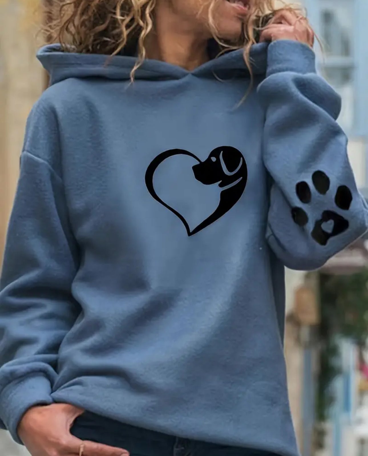 Cozy Heart & Dog Print Hoodie